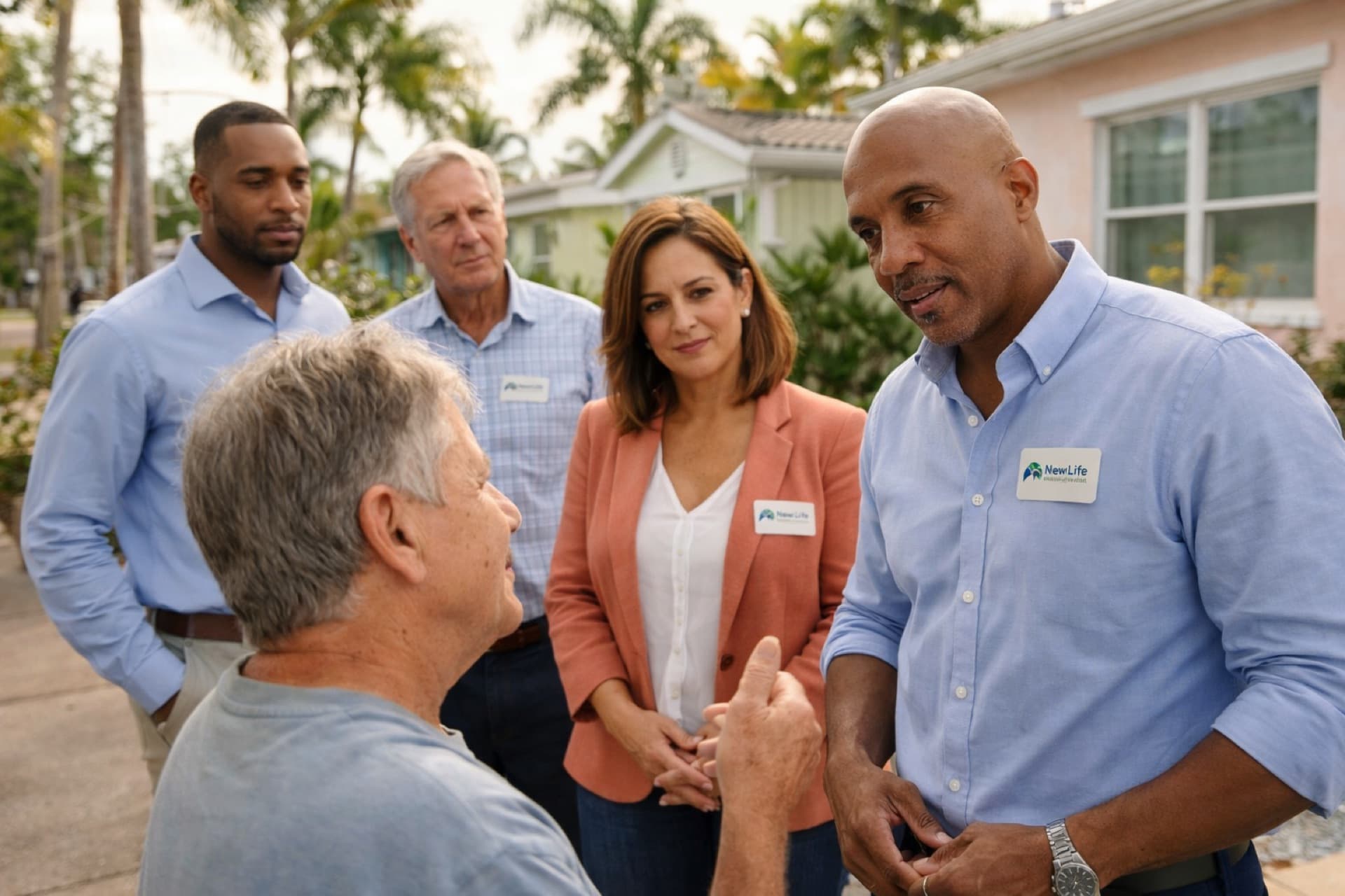 Talking with a homeowner at their front door in a South Florida neighborhood